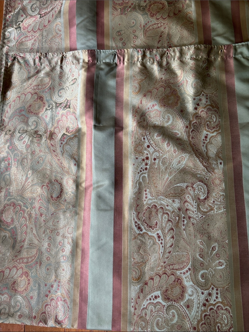 Decorative Paisley Stripe Shower Curtain - -Peach tone, light Rust, Cream, Sage